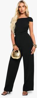 Asymmetrische Drapé Tailored Jumpsuit Met Wijde Pijpen, Black - 46