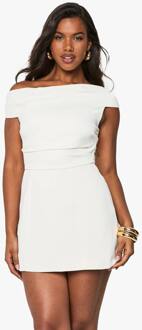 Asymmetrische Draperende Getailleerde Mini Jurk, Ecru - 44