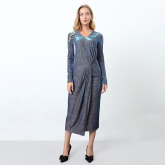 Asymmetrische glinsterende cocktailjurk Blauw - M