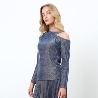 Asymmetrische glinsterende top met op off-shoulder Blauw