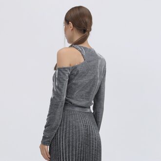 Asymmetrische glinsterende top met op off-shoulder Zilver
