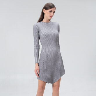 Asymmetrische korte jurk in geribbelde breier Grijs - L