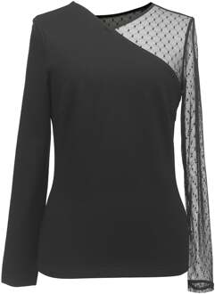 Asymmetrische lange mouwen in Jersey en Tule Zwart