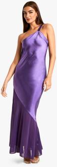 Asymmetrische Maxi-Jurk Met Mix Van Satijn En Chiffon, Purple - 42