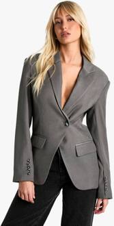 Asymmetrische Wrap Blazer Met Getailleerde Taille, Grey - 38