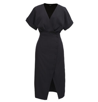 Asymmetrische zijde-dichtgeknoopte kruiskleedjurk Zwart - XS