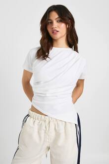 Asymmetrische Zoom T-Shirt Met Getailleerde Taille, White - 42