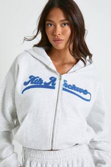 Ath Archive Hoodie Met Zelfstof Appliqué En Doorlopende Ritssluiting, Ash Grey - XL