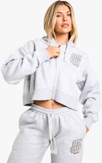 Ath Club Towelling Applique Boxy Zip Through Hoodie, Grey Marl - XL