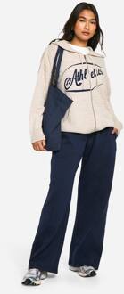 Athletics Geborduurde Hoodie Met Volledige Ritssluiting En Oversized Gebreid Design, Cream - S