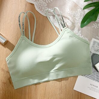 Athvotar Vrouwelijke Draadloze Beha Effen Bh Dunne Schouderriem Crop Top Comfortabele Backless Top Ondergoed groen bra