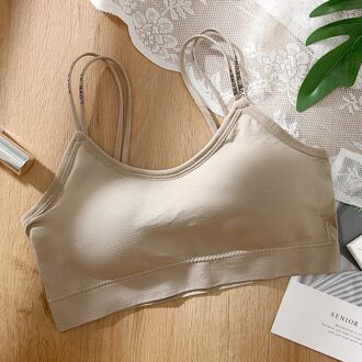 Athvotar Vrouwelijke Draadloze Beha Effen Bh Dunne Schouderriem Crop Top Comfortabele Backless Top Ondergoed khaki bra