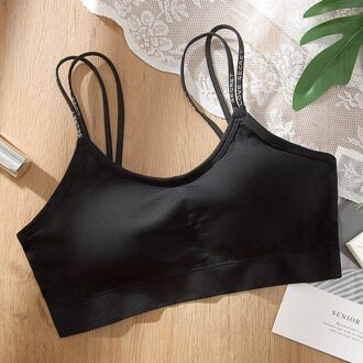 Athvotar Vrouwelijke Draadloze Beha Effen Bh Dunne Schouderriem Crop Top Comfortabele Backless Top Ondergoed zwart bra