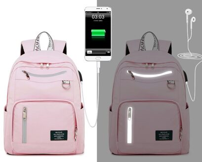 Atinfor Usb Opladen Waterdichte Rugzak Vrouwen Anti Diefstal Reflectivetravel Bagpack Laptop School Boekentas Voor Tiener Meisjes roze / 29.5x14.5x38.5cm