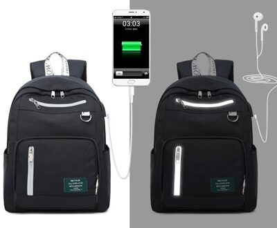 Atinfor Usb Opladen Waterdichte Rugzak Vrouwen Anti Diefstal Reflectivetravel Bagpack Laptop School Boekentas Voor Tiener Meisjes zwart / 31x15cmx43cm