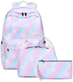 Atinfor Vrouwen Roze Set Rugzak Vrouwelijke Laptop Streep Knapzak Leuke Schooltas Voor Tieners Met Lunchbox Tassen