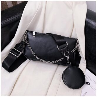 Atli 2 In 1 Pu Leer Effen Kleur Schoudertassen Voor Vrouwen Crossbody Tas Onderarm Zak sac Epaule B - zwart