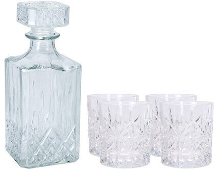 Atmos Fera Glazen Whisky/water Karaf 900 Ml Met 4x Whiskyglazen 230 Ml - Whiskeyglazen Transparant