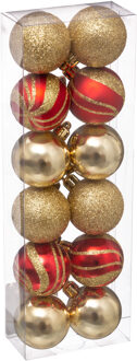 Atmosphera 12x stuks kerstballen mix goud/rood glans/mat/glitter kunststof 4 cm Goudkleurig