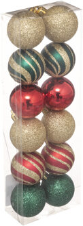 Atmosphera 12x stuks kerstballen mix goud/rood/groen glans/mat/glitter kunststof 4 cm - Kerstbal Multikleur