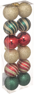 Atmosphera 12x stuks kerstballen mix goud/rood/groen glans/mat/glitter kunststof 4 cm