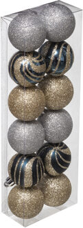 Atmosphera 12x stuks kerstballen mix goud/zilver glans/mat/glitter kunststof 4 cm - Kerstbal Multikleur