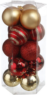 Atmosphera 15x stuks kerstballen mix goud/rood gedecoreerd kunststof 5 cm - Kerstbal Multikleur