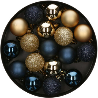 Atmosphera 18x stuks kerstballen blauw/goud glans en mat kunststof 3 cm