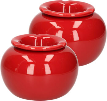 Atmosphera 2x stuks terras asbak/stormasbak rond keramiek 16 x 11 cm rood - Asbakken