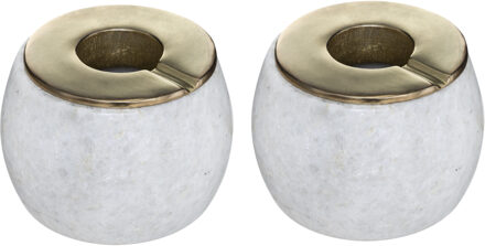 Atmosphera 2x stuks terras asbakken/stormasbakken rond marmer/ijzer 12 x 10 cm wit