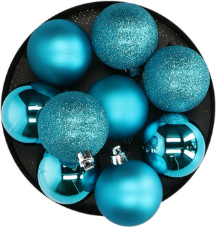 Atmosphera 8x stuks kerstballen turquoise blauw glans en mat kunststof 7 cm - Kerstbal