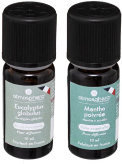 Atmosphera Aromatische Etherische olie - set van 2 geuren - Eucalyptus en Pepermunt - huisparfum navulling