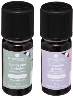 Atmosphera Aromatische Etherische olie - set van 2 geuren - Lavendel en eucalyptus - huisparfum navulling