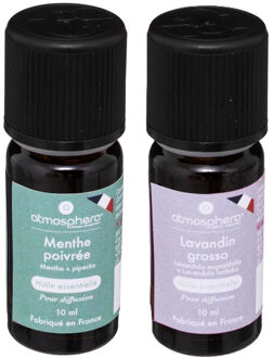 Atmosphera Aromatische Etherische olie - set van 2 geuren - Lavendel en pepermunt/mint - huisparfum navulling