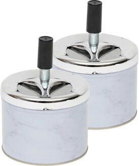 Atmosphera Asbak met draai mechaniek - 2x - marmerlook wit - D9.5 cm - metaal - voor binnen/balkon/serre