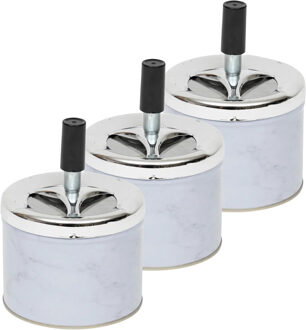 Atmosphera Asbak met draai mechaniek - 3x - marmerlook wit - D9.5 cm - metaal - voor binnen/balkon/serre