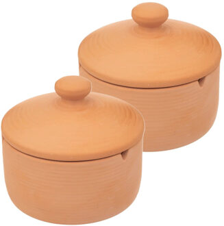 Atmosphera Asbak met stijlvolle deksel - 2x - Terracotta - D13 cm - steenrood - voor binnen/balkon/serre