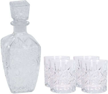 Atmosphera Atmos Fera whisky/water karaf 900 ml met 4x stuks whiskyglazen 230 ml - Whiskeyglazen Transparant