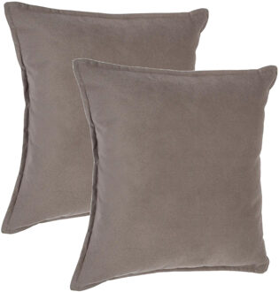 Atmosphera Bank/sierkussens huiskamer Sophia - 2x - 45 x 45 cm - taupe - polyester - met rits - Sierkussens