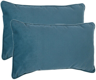 Atmosphera Bank/sierkussens huiskamer Sophia - 2x stuks - 30 x 50 cm - Blauw - polyester - met rits
