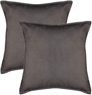 Atmosphera Bank/sierkussens huiskamer Sophia - 2x stuks - 45 x 45 cm - donkergrijs - polyester - met rits