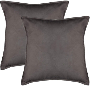 Atmosphera Bank/sierkussens huiskamer Sophia - 2x stuks - 52 x 52 cm - Donkergrijs - polyester - met rits