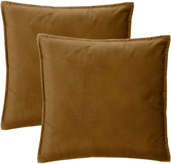 Atmosphera Bank/sierkussens huiskamer Sophia - 2x stuks - 52 x 52 cm - Goud/bruin - polyester - met rits