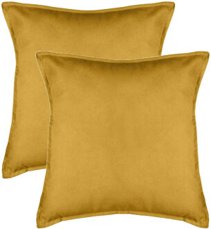 Atmosphera Bank/sierkussens huiskamer Sophia - 2x stuks - 52 x 52 cm - Okergeel - polyester - met rits