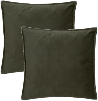 Atmosphera Bank/sierkussens huiskamer Sophia - 2x stuks - 52 x 52 cm - Olijfgroen - polyester - met rits