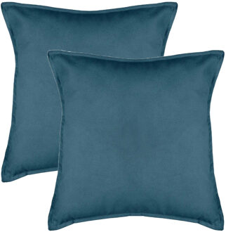 Atmosphera Bank/sierkussens huiskamer Sophia - 2x stuks - 53 x 53 cm - Blauw - polyester - met rits
