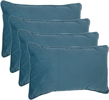 Atmosphera Bank/sierkussens huiskamer Sophia - 4x stuks - 30 x 50 cm - Blauw - polyester - met rits