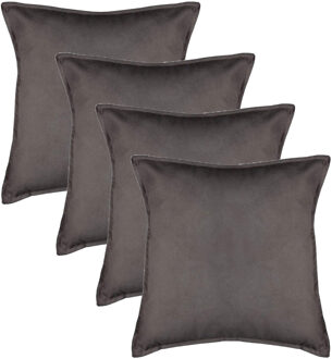 Atmosphera Bank/sierkussens huiskamer Sophia - 4x stuks - 45 x 45 cm - donkergrijs - polyester - met rits