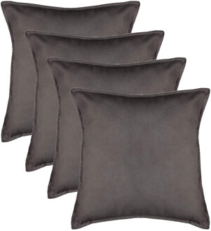 Atmosphera Bank/sierkussens huiskamer Sophia - 4x stuks - 52 x 52 cm - Donkergrijs - polyester - met rits