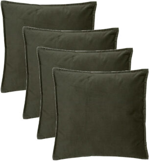Atmosphera Bank/sierkussens huiskamer Sophia - 4x stuks - 52 x 52 cm - Olijfgroen - polyester - met rits